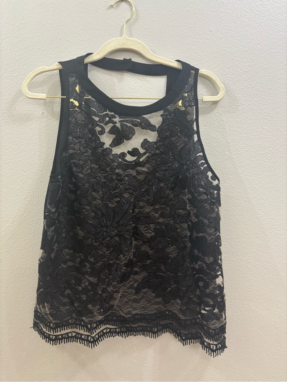 ASTR the Label Black Lace Sequin Front Tank Top